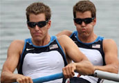 Tyler and Cameron Winklevoss rowing